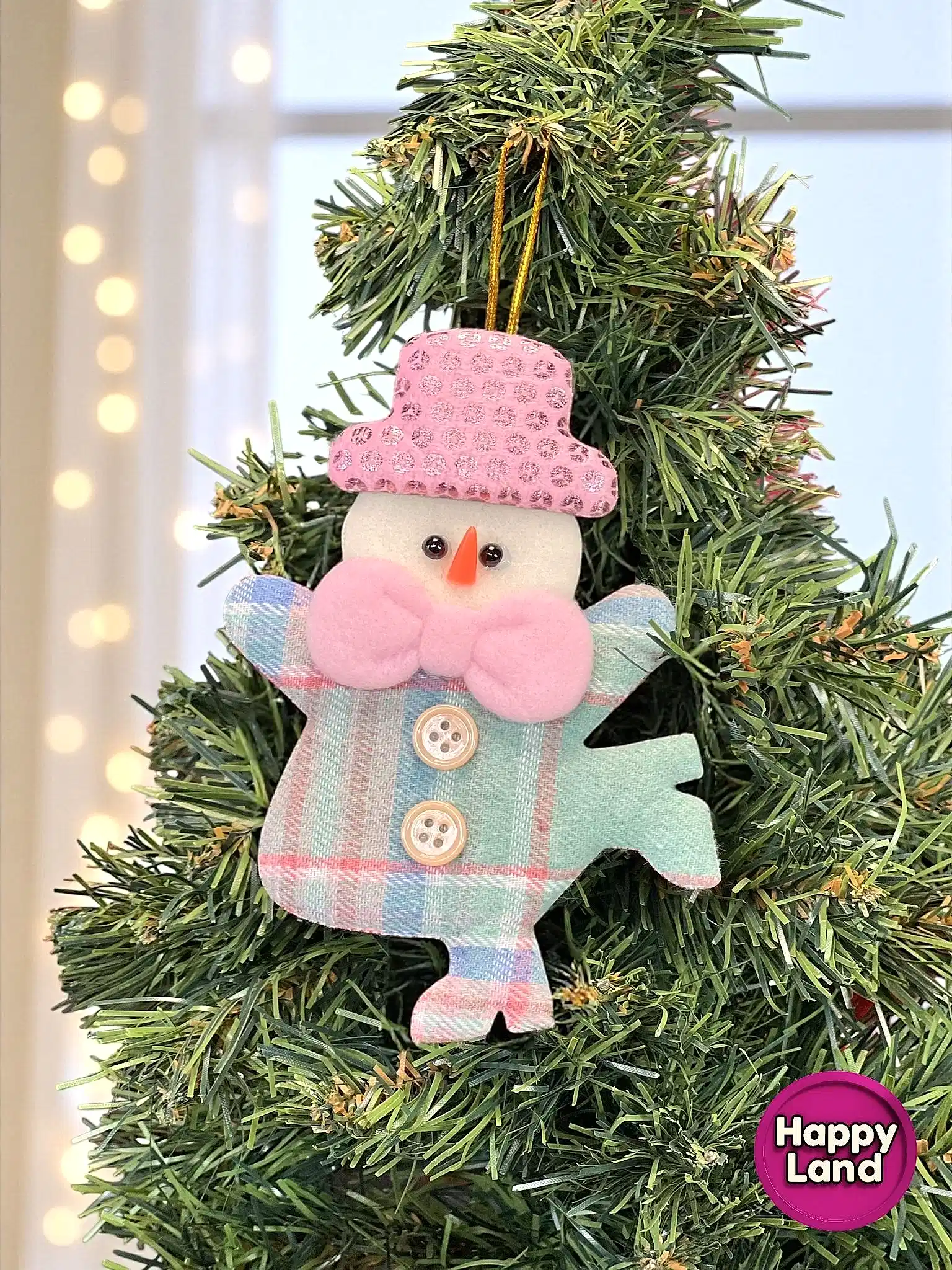 Happyland Yılbaşı Ağacı Süsü Kardanadam Düğmeli Makaron Yeşil Renk Asma Süs 15cm Noel Dekor HPY26045