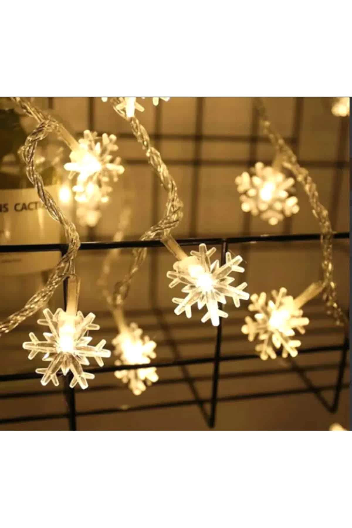 Happyland Yılbaşı Dekorasyon Ağaç Işığı 4 Metre Animasyonlu 20 Ledli Beyaz Kablo Fişli Günışığı Kar Tanesi Led