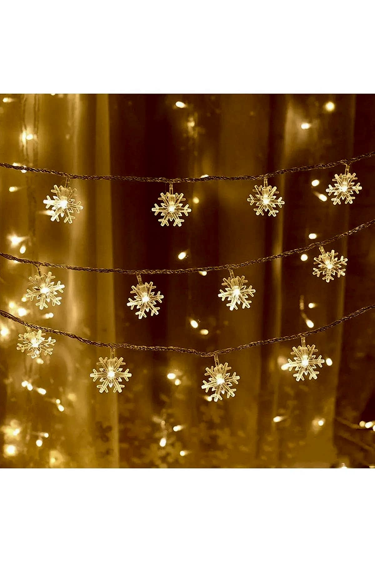 Happyland Yılbaşı Dekorasyon Ağaç Işığı 4 Metre Animasyonlu 20 Ledli Beyaz Kablo Fişli Günışığı Kar Tanesi Led