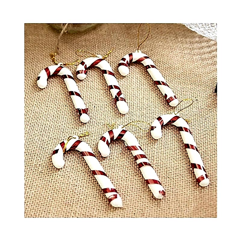 Happyland Yılbaşı Ağaç Süsü Baston 6’lı 9 cm Kırmızı Şeker Kamışı Ağaç Süsü