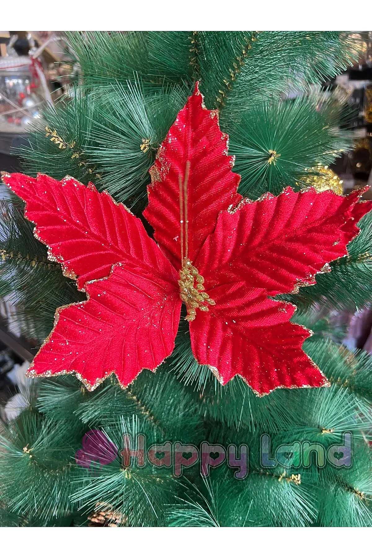 Yılbaşı Ağacı Süsü Yılbaşı Çiçeği 1Adet Kırmızı Ata Çiçeği Ponsetya 25cm BüyükBoy YılbaşıYapay Çiçek