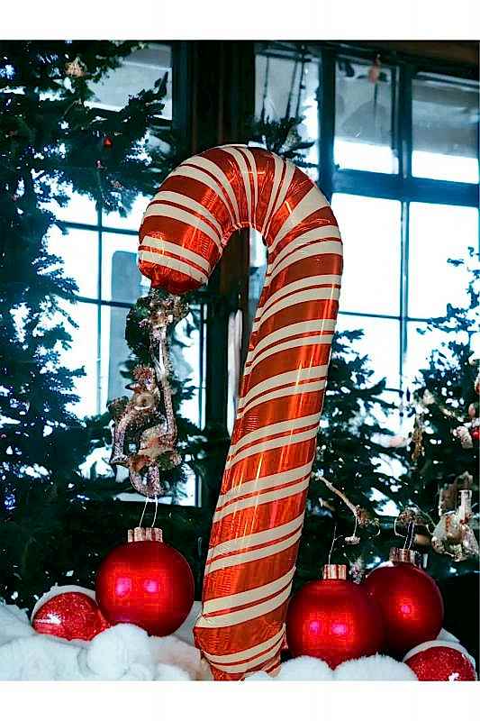 Happyland Yılbaşı Baston Şeker Orta Boy Yılbaşı Balonu Yeni Yıl Folyo Balon 70 cm Baston Şeker Balon