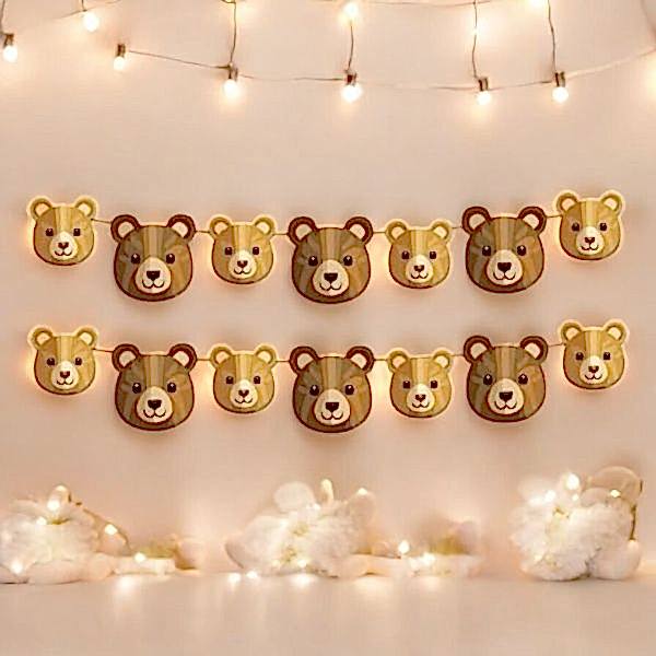 Happyland Ayıcık Karakterli Dekoratif Banner Duvar Süsü Retro Ayı Konsept Doğum Günü Parti Süsleri