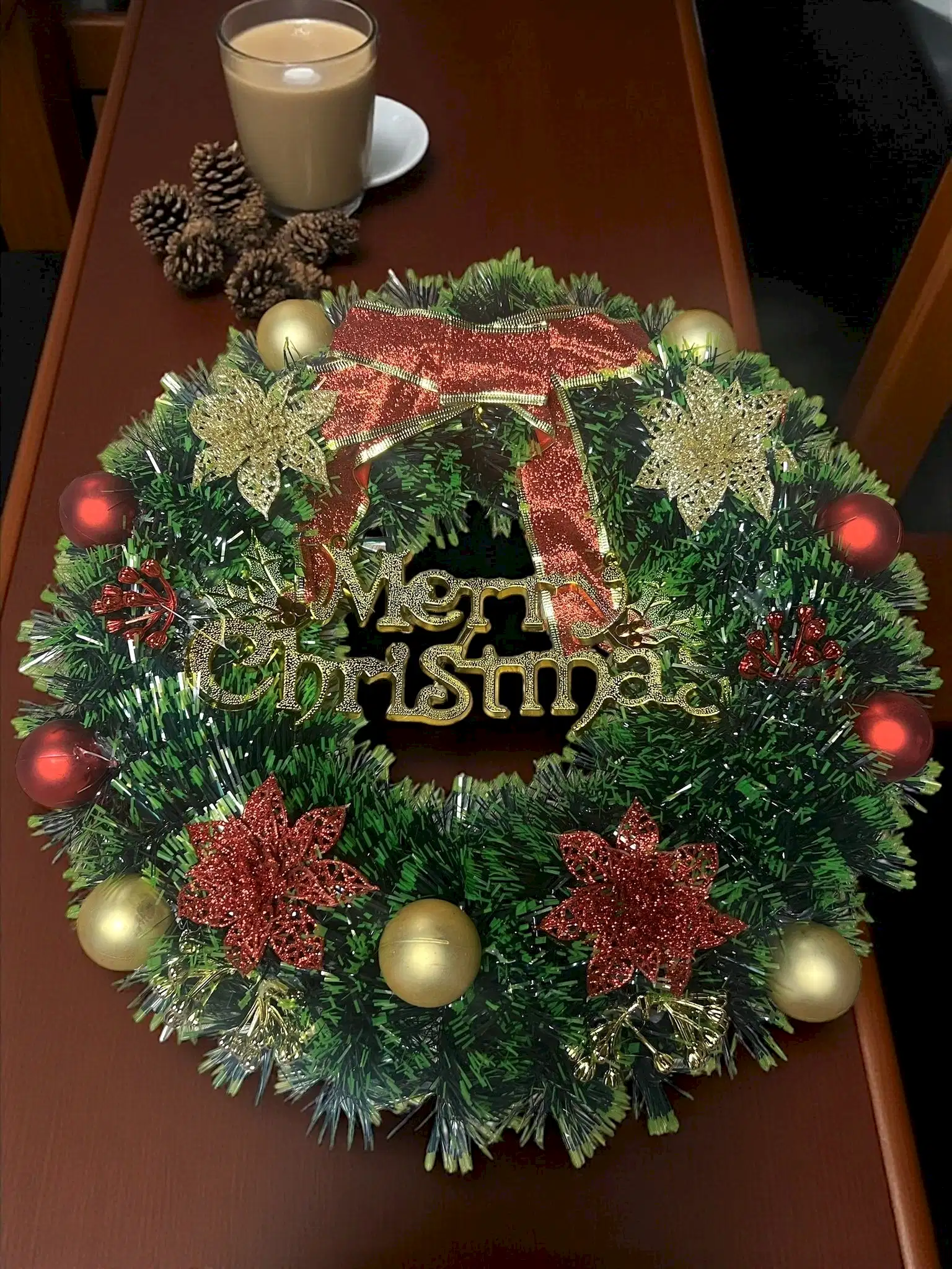 Happyland Yılbaşı Kapı Süsü Çelenk Kapı Çelengi Merry Christmas 35 cm Yılbaşı Çelenk Ev Dekor HPY6