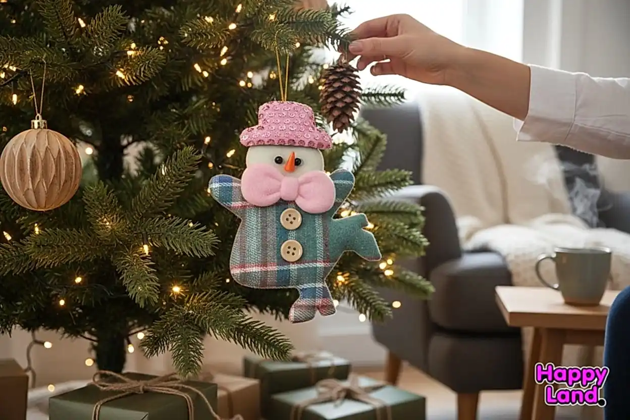 Happyland Yılbaşı Ağacı Süsü Kardanadam Düğmeli Makaron Yeşil Renk Asma Süs 15cm Noel Dekor HPY26045