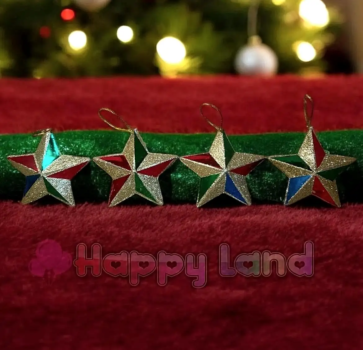 Happyland Yılbaşı Çam Ağacı Süsü 4’lü  Renkli Simli Yıldız Süs 7 Cm Yılbaşı Yıldız Süs