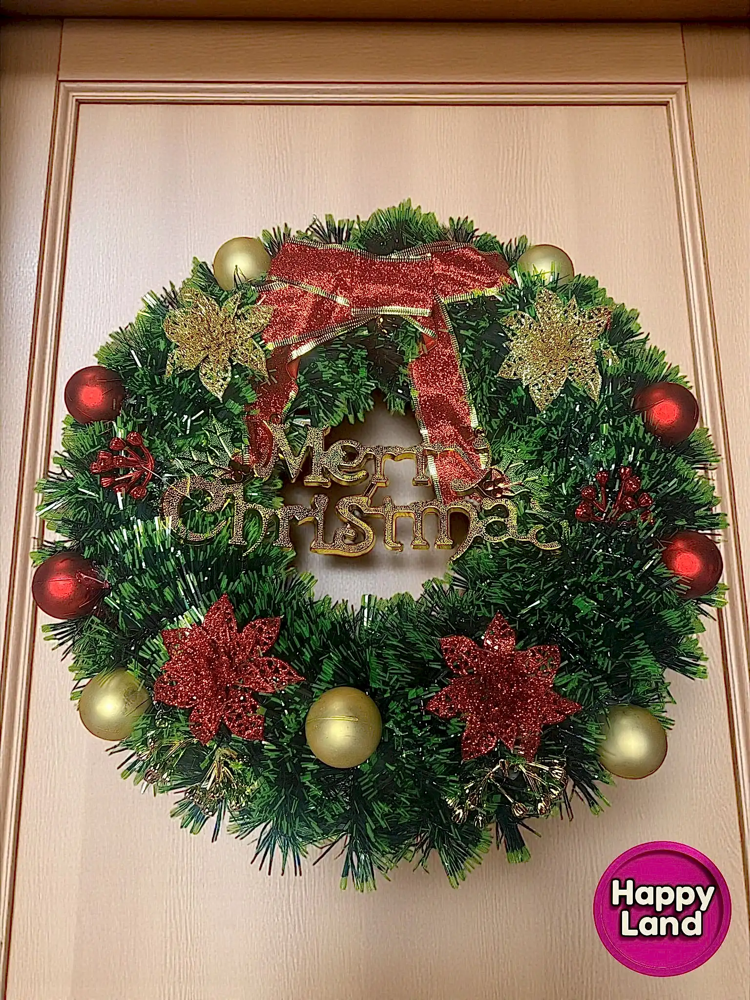 Happyland Yılbaşı Kapı Süsü Çelenk Kapı Çelengi Merry Christmas 35 cm Yılbaşı Çelenk Ev Dekor HPY6