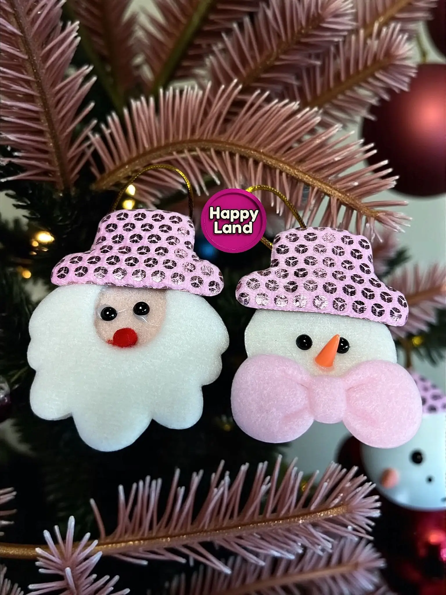 Happyland Yılbaşı Ağacı Süsü Noel Baba Kardanadam 2’li Makaron Pembe Peluş Asma Süs 10 cm HPY26046