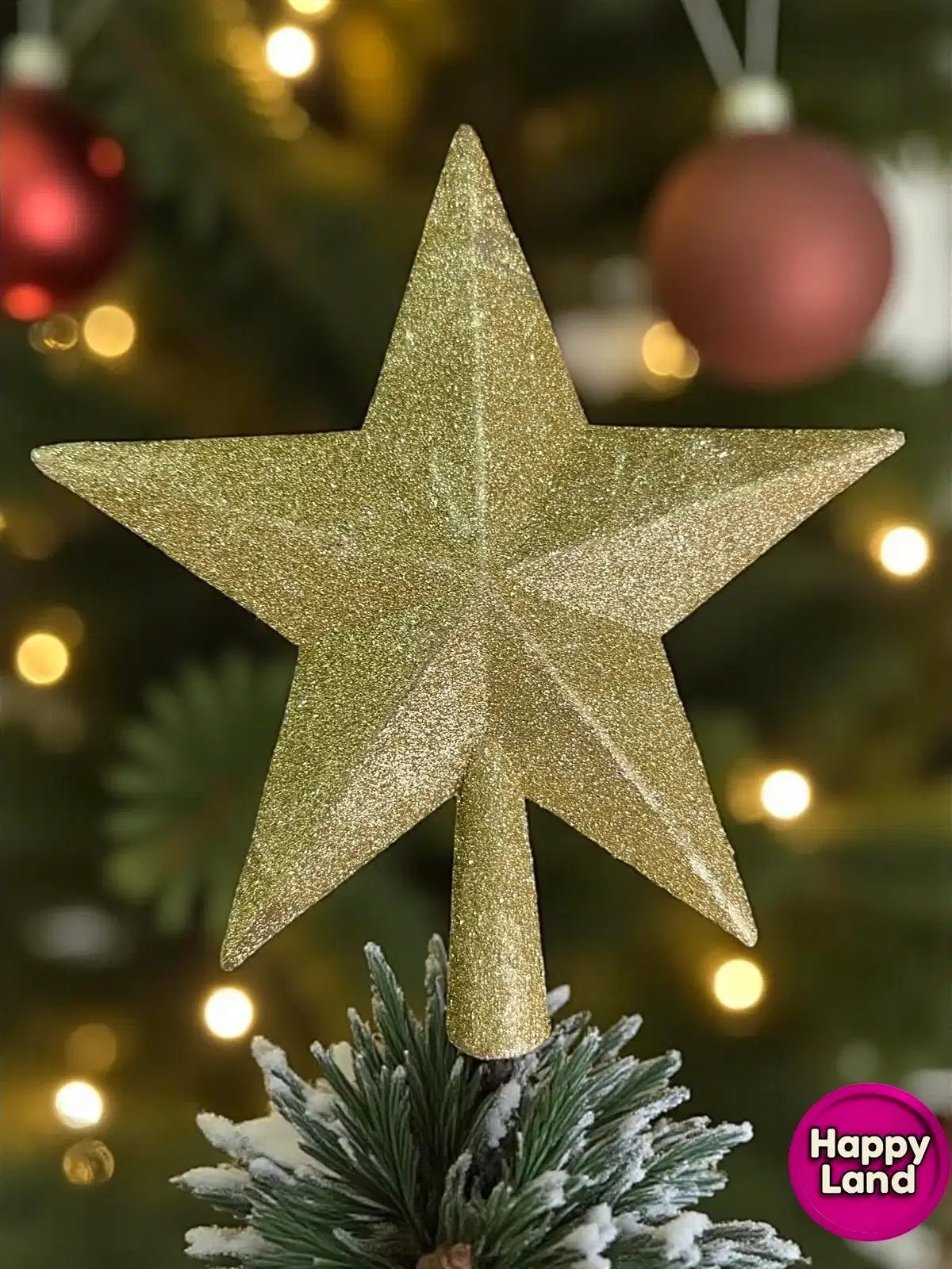 Happyland Yılbaşı Ağacı Tepe Yıldızı Gold Simli Lüks 20 Cm Yeni Yıl Ağaç Yıldızı 