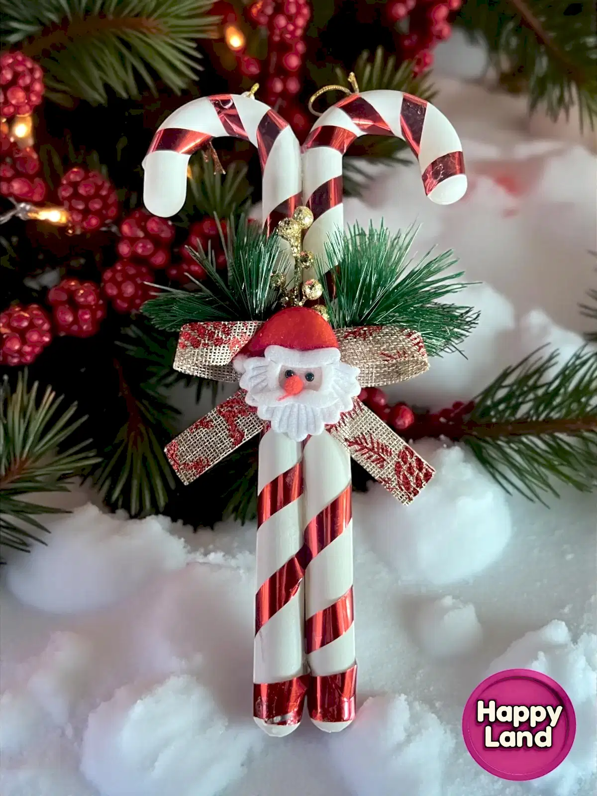 Happyland Yılbaş Süsü ’Lİ Baston Şeker Kapı Duvar Ağaç Süsü Noel Baba Figürlü 30 CM HPY26056