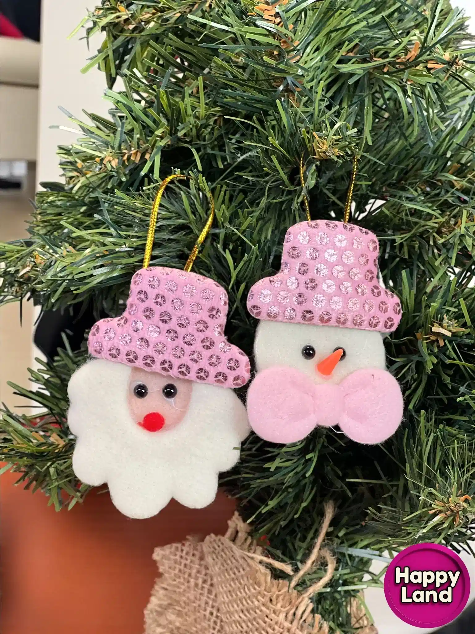 Happyland Yılbaşı Ağacı Süsü Noel Baba Kardanadam 2’li Makaron Pembe Peluş Asma Süs 10 cm HPY26046