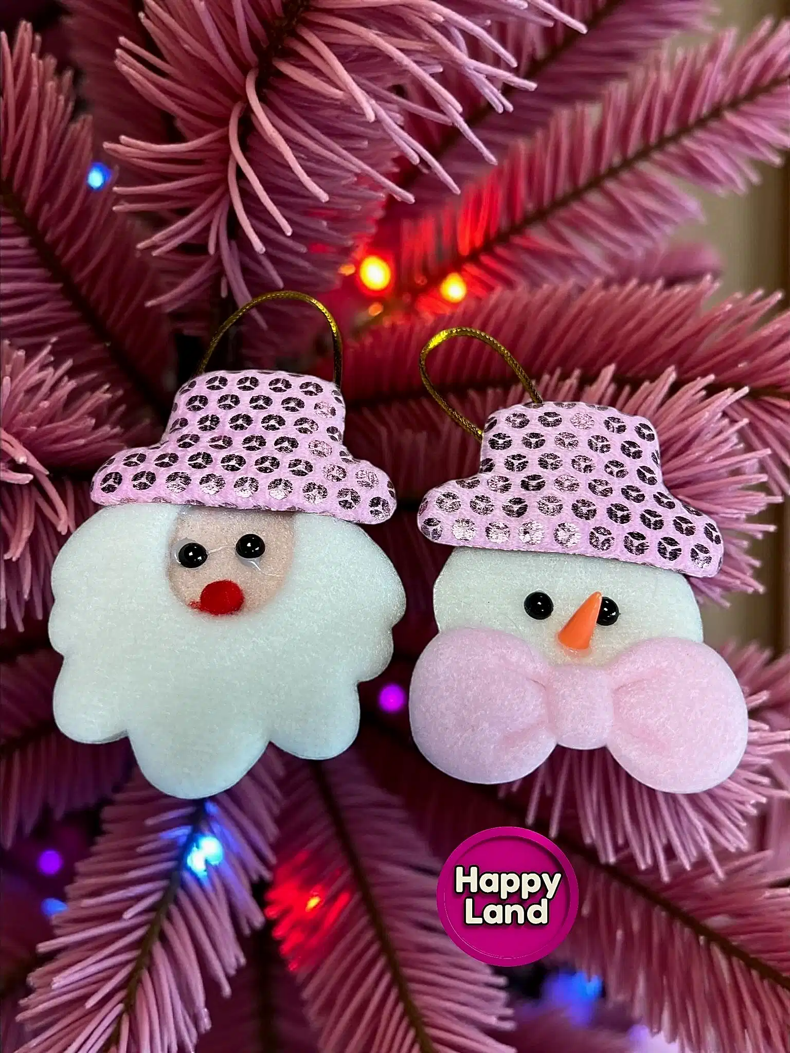 Happyland Yılbaşı Ağacı Süsü Noel Baba Kardanadam 2’li Makaron Pembe Peluş Asma Süs 10 cm HPY26046