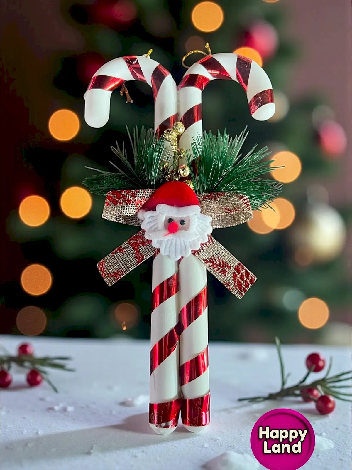 Happyland Yılbaş Süsü ’Lİ Baston Şeker Kapı Duvar Ağaç Süsü Noel Baba Figürlü 30 CM HPY26056