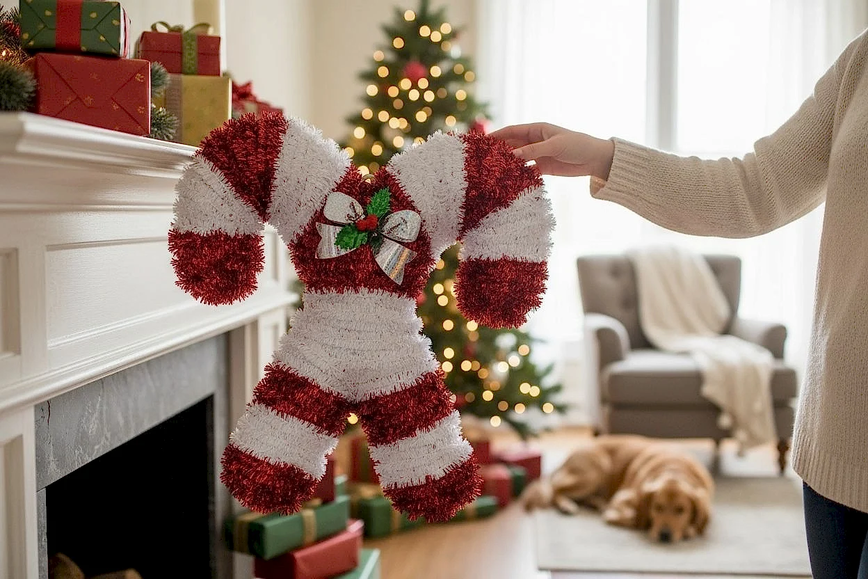 Happyland Yılbaşı Süsü Baston Şekerli Model 35 CM Baston Duvar Kapı Ağac Süsü HPY10