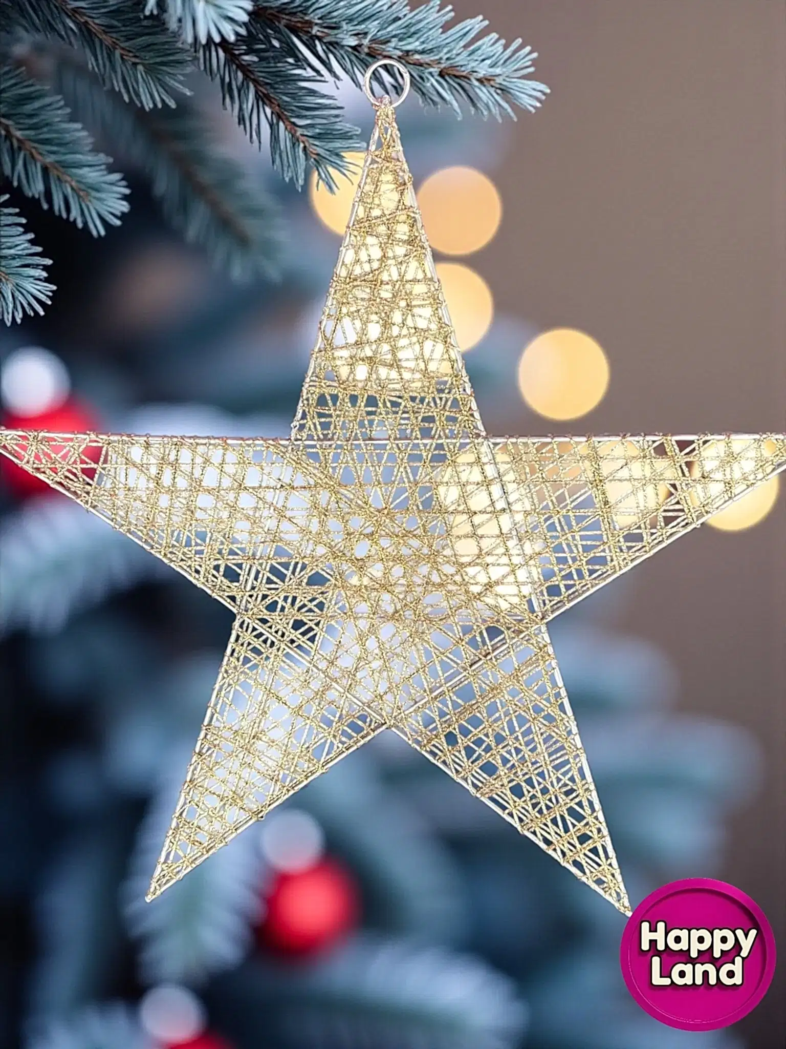 Happyland Dev Boy Gold Yıldız Dekor Yılbaşı Süsü 50 CM Kapı Duvar Ev İş Yeri Yılbaşı Dekoru HP400C