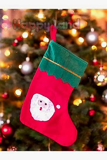 Happyland Noel Baba Yılbaşı Çorap 25x35 Cm Büyük Boy Kırmızı Yeni Yıl Çam Ağacı Asma Dekor Süs