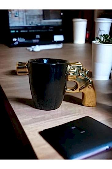 Happyland Siyah Gold  Silah Şekilli Kupa Bardak 3D Porselen Bardak Kupa Hediyelik Bardak