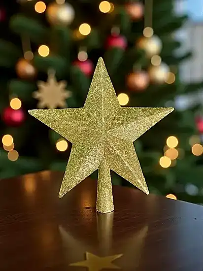 Happyland Yılbaşı Ağacı Tepe Yıldızı Gold Simli Lüks Büyük Boy25 Cm Yeni Yıl Ağaç Yıldızı HPY26024