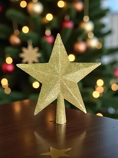 Happyland Yılbaşı Ağacı Tepe Yıldızı Gold Simli Lüks 20 Cm Yeni Yıl Ağaç Yıldızı 