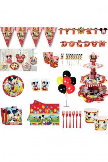 Happyland Mickey Mouse 24 Kilik Doğum Günü Seti Kek Stantlı Ve 7’li Balon Stantlı
