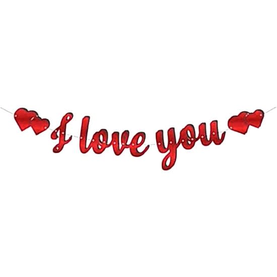 Happyland 14 Şubat Kaligrafi Banner Kırmızı I Love You Yazısı