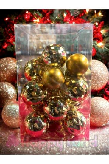Yılbaşı Çam Ağacı Süsü Yılbaşı Topları Gold Renk Asetat Kutulu 20’li Yılbaşı Topu Seti