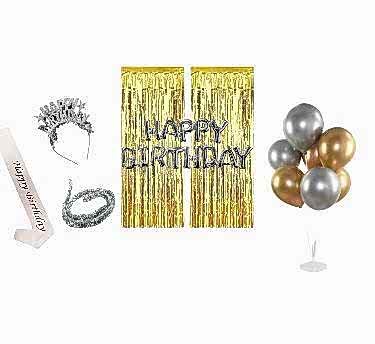 Happyland Yetişkin Partisi Gümüş Taçlı Kuşaklı Doğum Günü Partisi Kutlama Seti