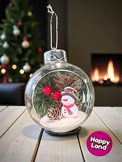 Happyland Yılbaşı Ağacı Süsü 1 Adet Şeffaffanus Kardanadamlı Topsüs 10cm Teraryum Süs HPY26059