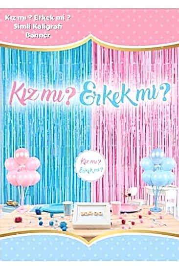 Happyland Simli Kız Mı Erkek Mi Yazılı Cinsiyet Partisi Kaligrafi Banner (pembe /mavi)