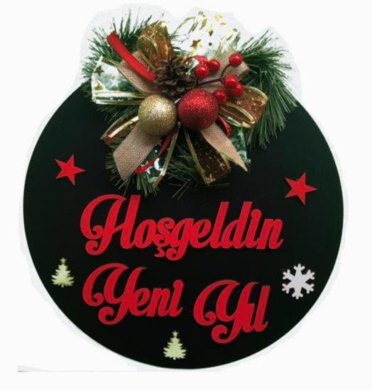 Happyland Yılbaşı Kapı Süsü Ahşap 40 Cm Hoşgeldin Yeni Yıl Yazılı