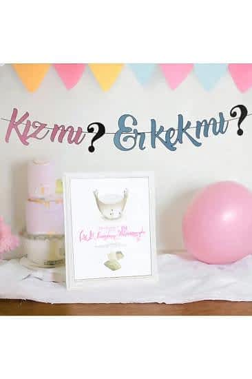Happyland Simli Kız Mı Erkek Mi Yazılı Cinsiyet Partisi Kaligrafi Banner (pembe /mavi)