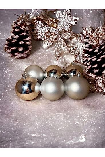 Happyland Yılbaşı Çam Ağacı Gümüş Renk Parlak Mat 6 Adet 8 cm Asetat Kutulu Model Yılbaşı Top