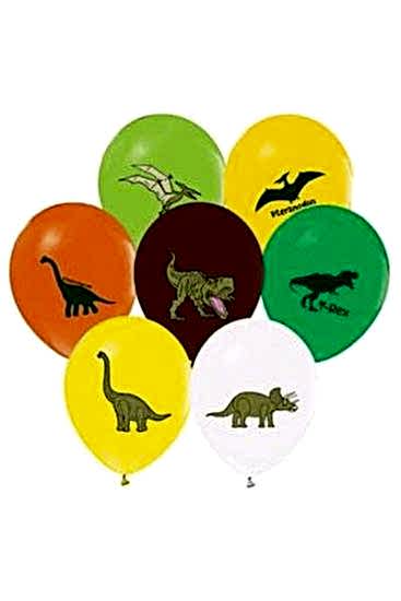 Happyland 7 Adet Renkli Dinazor Baskılı Latex Balon
