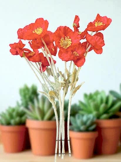 Happyland Yapay Çiçek 3’lü Gelincik Dalı Kırmızı Renk 60 cm Gelincik HPY-26132