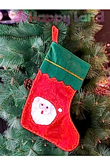 Happyland Noel Baba Yılbaşı Çorap 25x35 Cm Büyük Boy Kırmızı Yeni Yıl Çam Ağacı Asma Dekor Süs