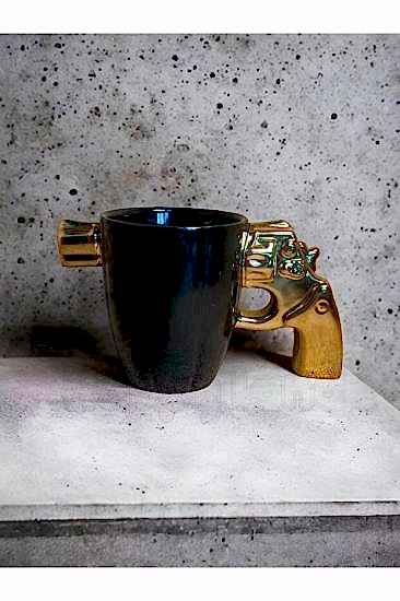 Happyland Siyah Gold  Silah Şekilli Kupa Bardak 3D Porselen Bardak Kupa Hediyelik Bardak