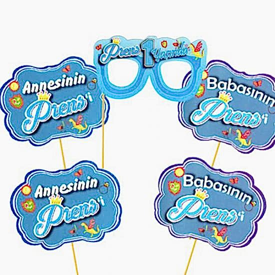 1 Yaş Çubuklu Parti Aksesuarları Seti Mavi 5 parça