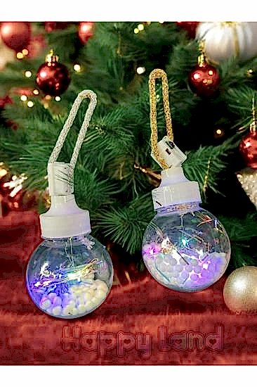 Happyland Yılbaşı Ağacı Led Işıklı Fanus Teraryum 2 Adet Renkli Işık Yılbaşı Süsü