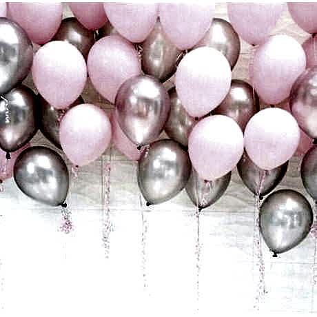 Şeker Pembe Gümüş Gri Metalik Sedefli Parlak  Parti Balonu 25 Adet