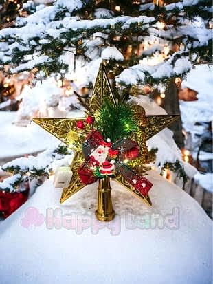 Happyland Yılbaşı Çam Ağacı Gold  Tepe Yıldızı Günışığı Led Işıklı Tepe Yıldızı 20 cm