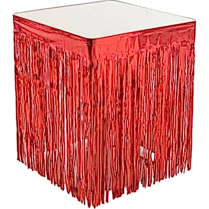 Metalize Kırmızı Püsküllü Masa Eteği