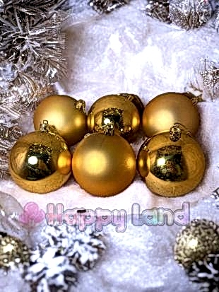 Happyland Yılbaşı Çam Ağacı Süsü Gold Renk  Parlak Mat 6 Adet 8 cm AsetatKutuluModel Yılbaşı Top
