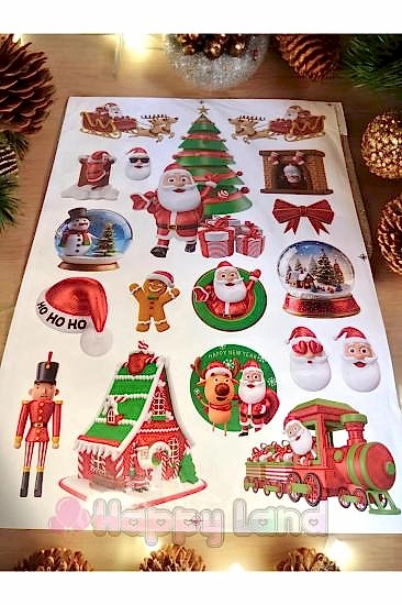 Happyland Yılbaşı Sticker Cam Duvar Dekor Masa Süsleme Yılbaşı Yapıştırma Dekoratif Sticker Seti