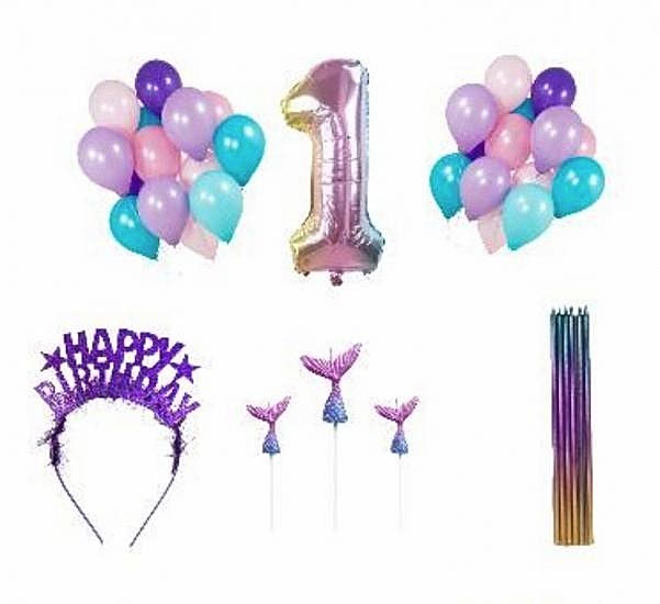 Happyland Denizkızı Mor Konseptli Doğum Günü Parti Seti Deniz Kızı Temalı Yaş Balonlu Set 