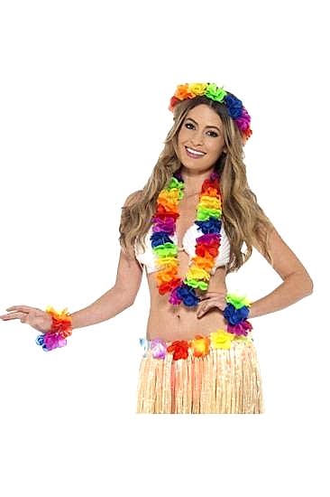 Happyland Hawai Taç Kolye Bileklik 3’lü Set Gösteri Seti Renkli Çiçekli 