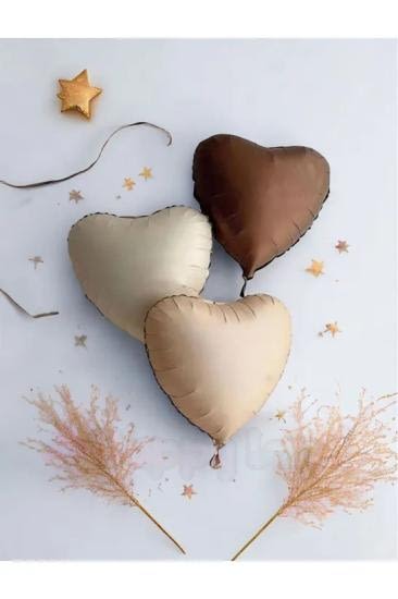 Happyland Retro Kalp Balon Seti Bej, Krem Ve Karamel Kalp Balon Folyo 3 Adet