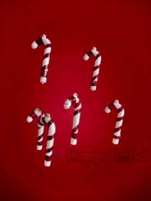 Happyland  Yılbaşı Çam Ağacı Süsü Baston Şeker Kırmızı Beyaz 6 adet Küçük Boy Şeker Kamışı Süs 7cm