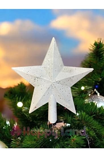 Happyland Yılbaşı Çam Ağacı Süsü Beyaz Tepe Yıldızı Süsü Yıldız Tepelik 15 Cm