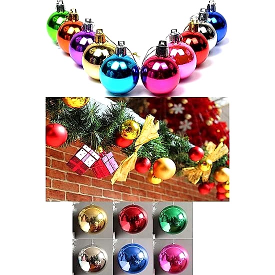 Happyland Yılbaşı Ağacı Süsleme 4 cm Renkli 6’lı Karışık Renkli Cici Top