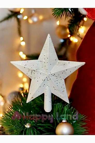 Happyland Yılbaşı Çam Ağacı Süsü Beyaz Tepe Yıldızı Süsü Yıldız Tepelik 15 Cm